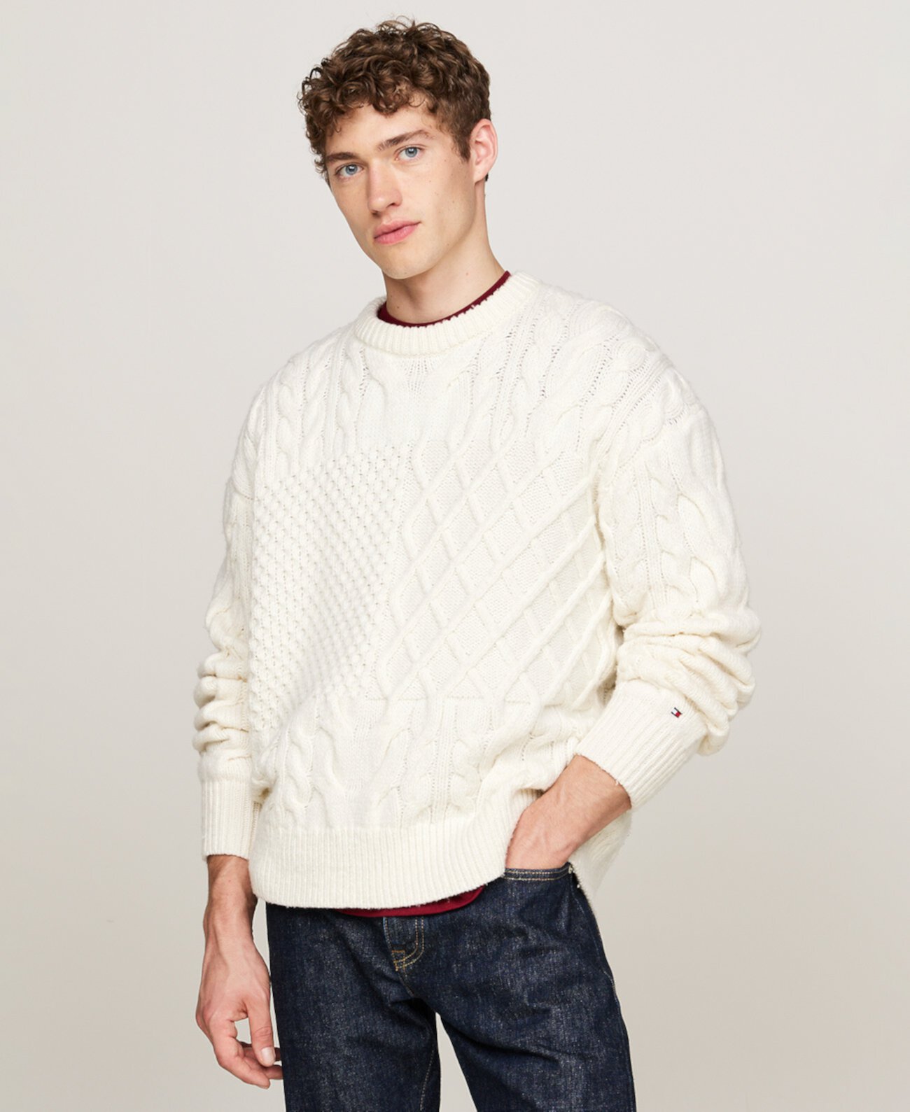 Мужской Свитер Tommy Hilfiger Cable Knit с Длинным Рукавом и Флагом Tommy Hilfiger