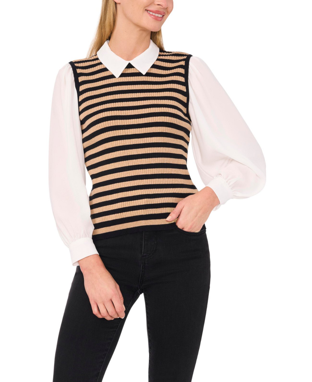 Женский Пуловер CeCe Stripe Vest Twofer CeCe