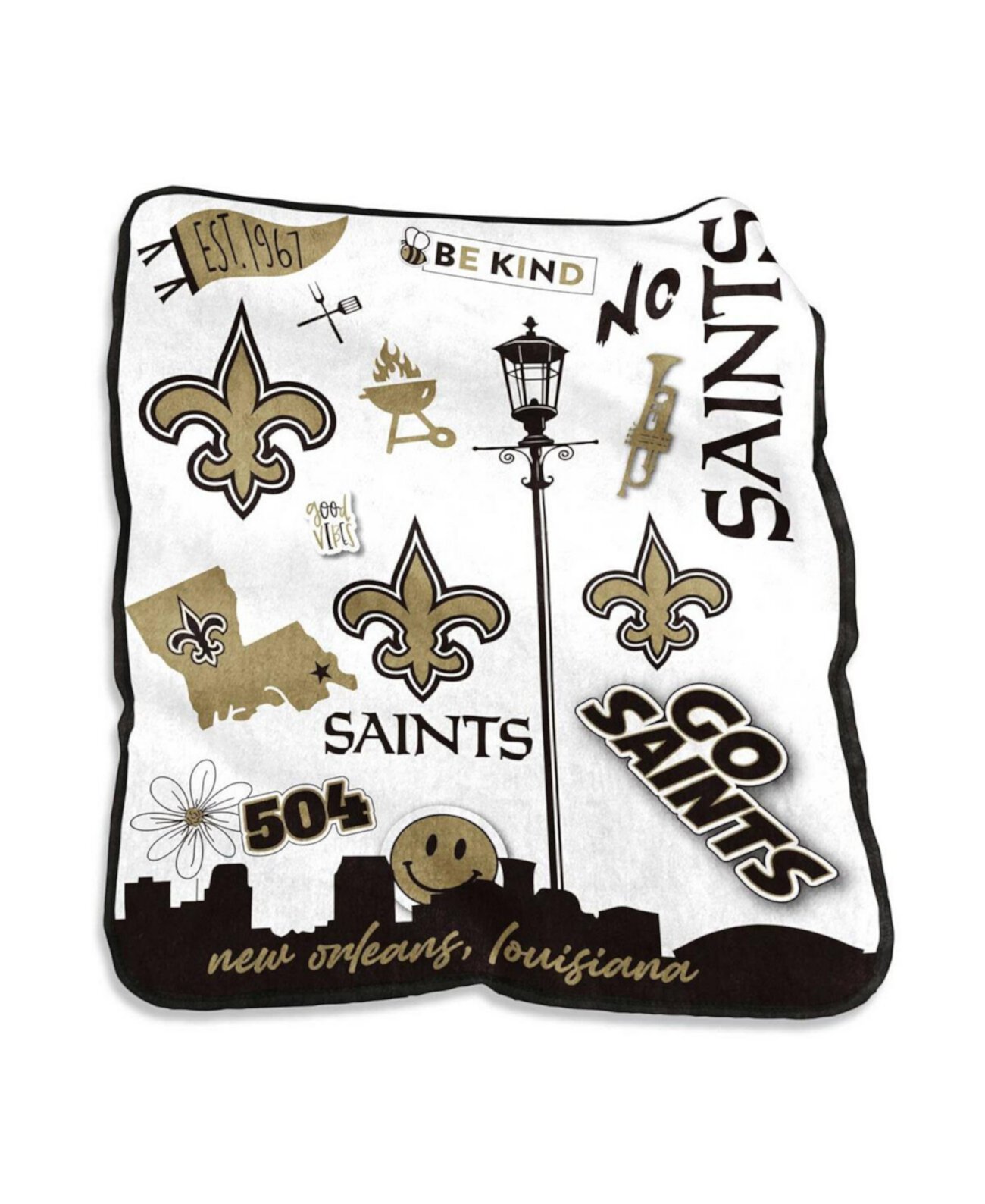 New Orleans Saints 50'' x 60'' Native Raschel Plush Throw Blanket Logo Brand