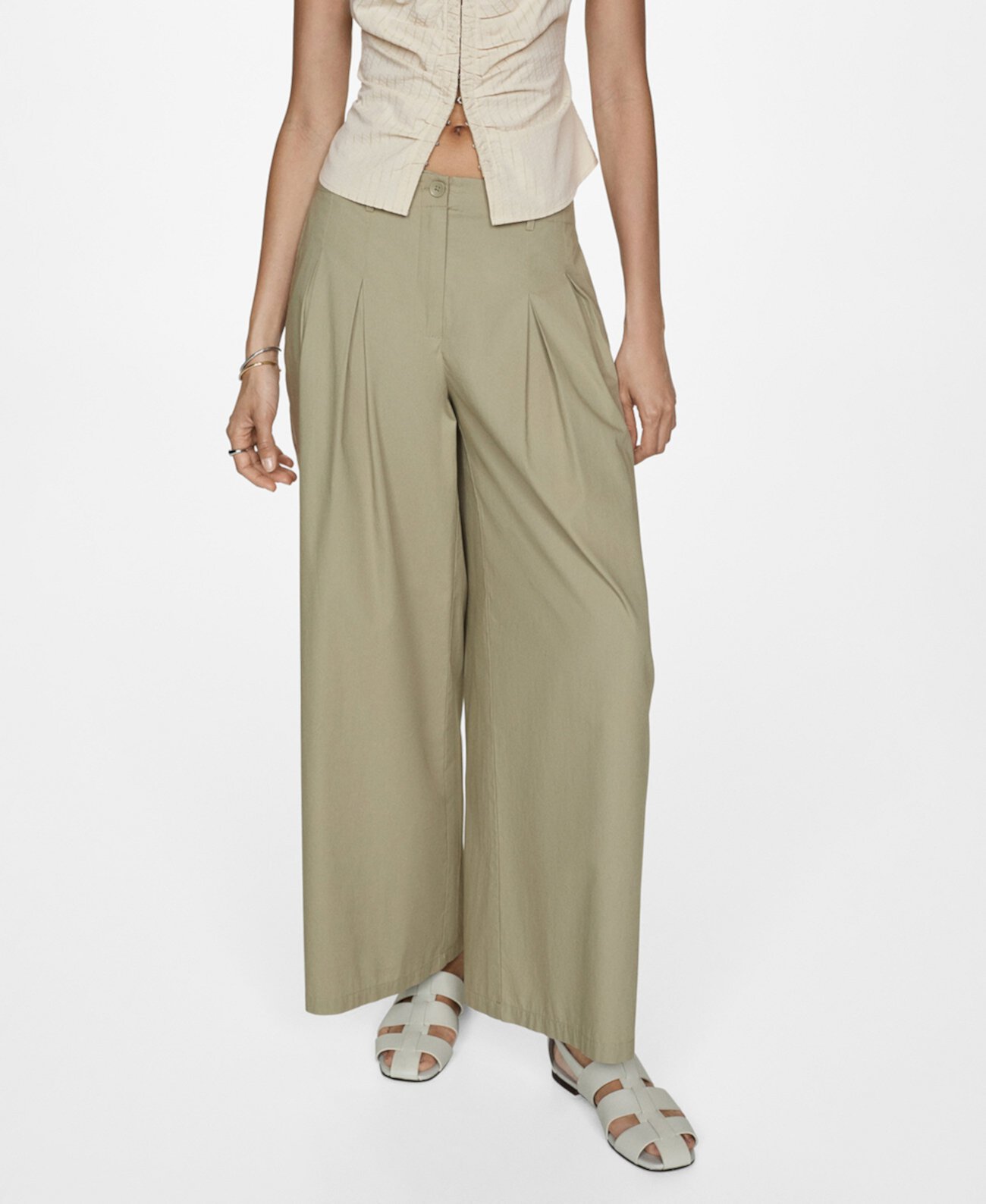 Women's Cotton Pleated Pants MANGO