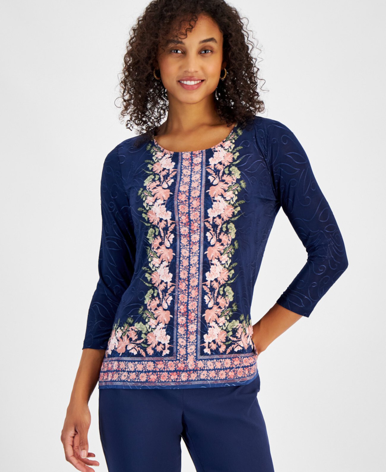 Petite Enchantment Floral Jacquard Top, Created for Macy's J&M Collection