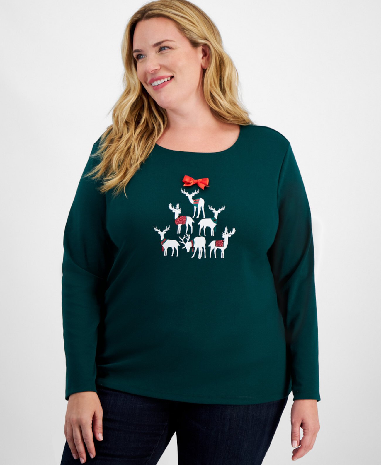 Женская Футболка Holiday Lane Plus Size Deer Celebration с Длинным Рукавом Holiday Lane