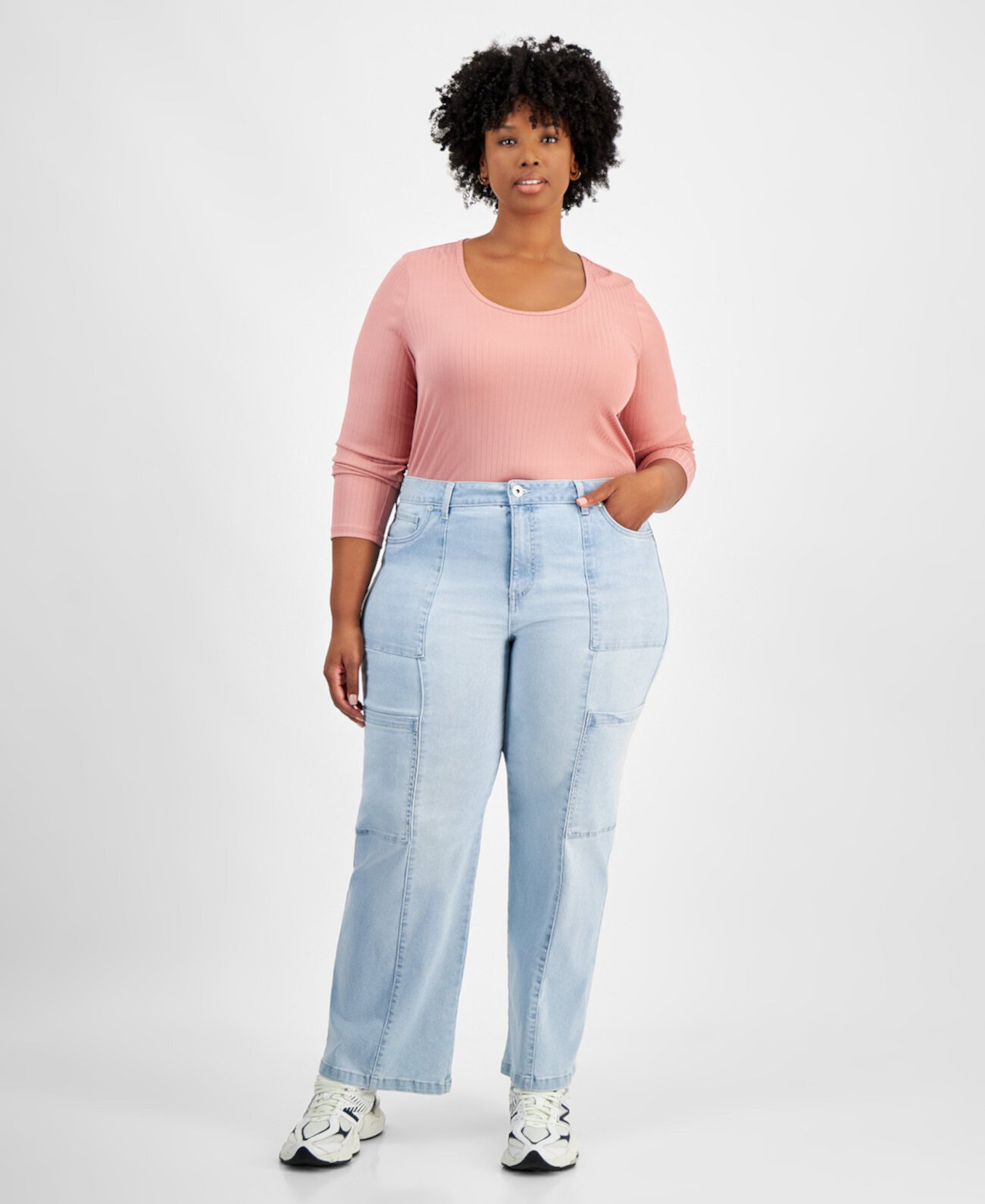 Trendy Plus Mid-Rise Wide-Leg Cargo Jeans Celebrity Pink