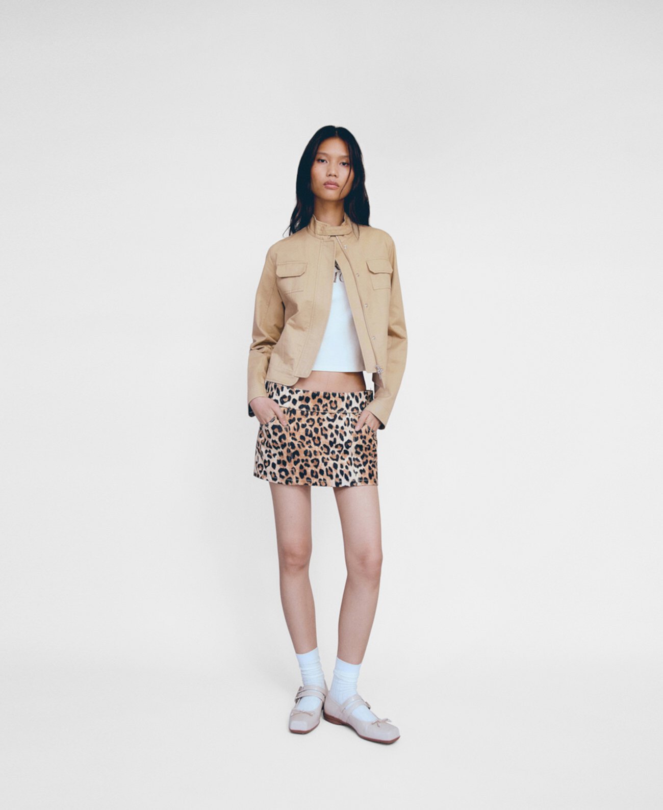 Women's Leopard-Print Denim Mini-Skirt MANGO