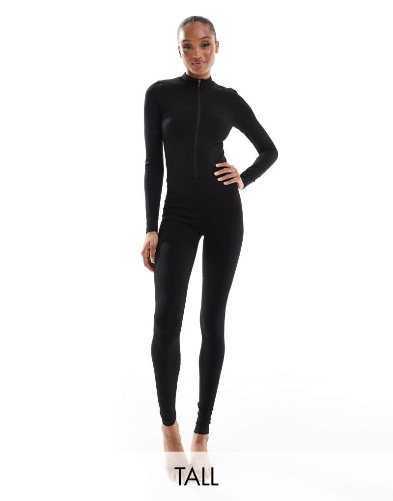 Женский Комбинезон ASOS 4505 Tall Seamless Zip Front в Черном ASOS 4505