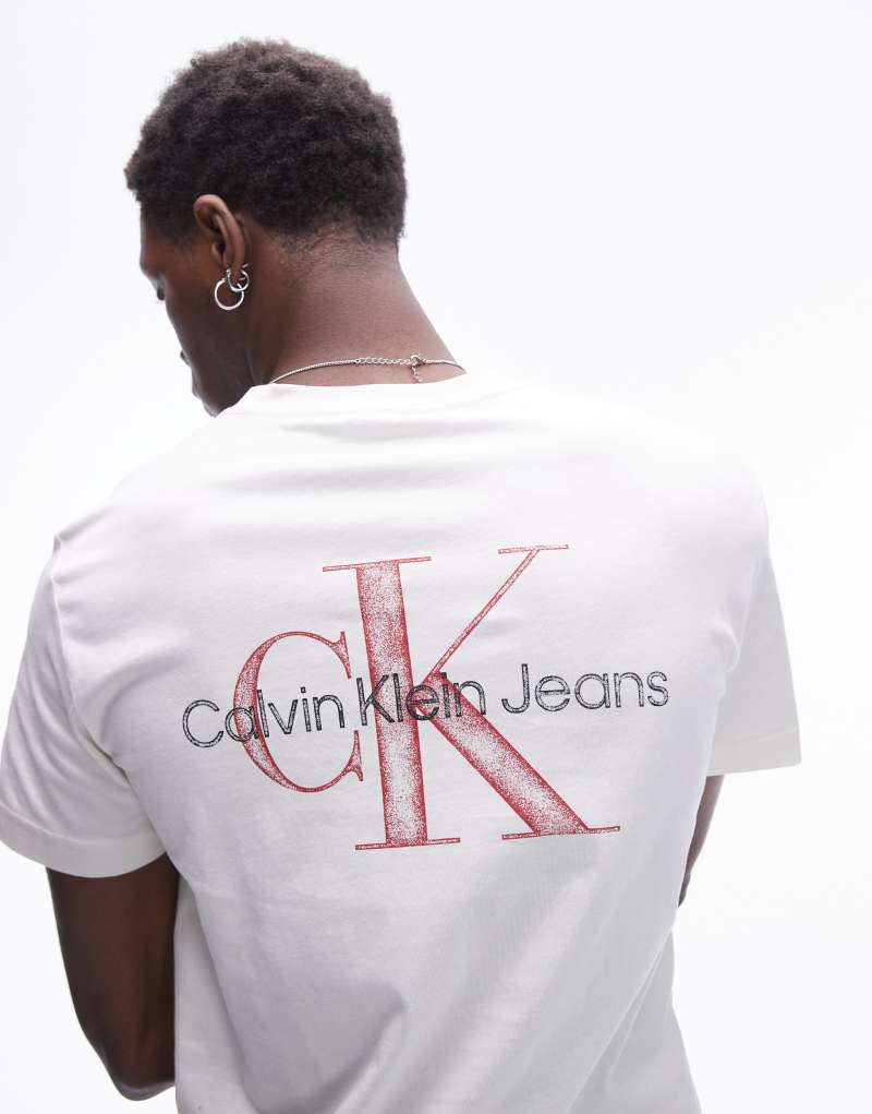 Мужская Футболка Calvin Klein Jeans Monologo с текстурированным принтом на спине в белом Calvin Klein