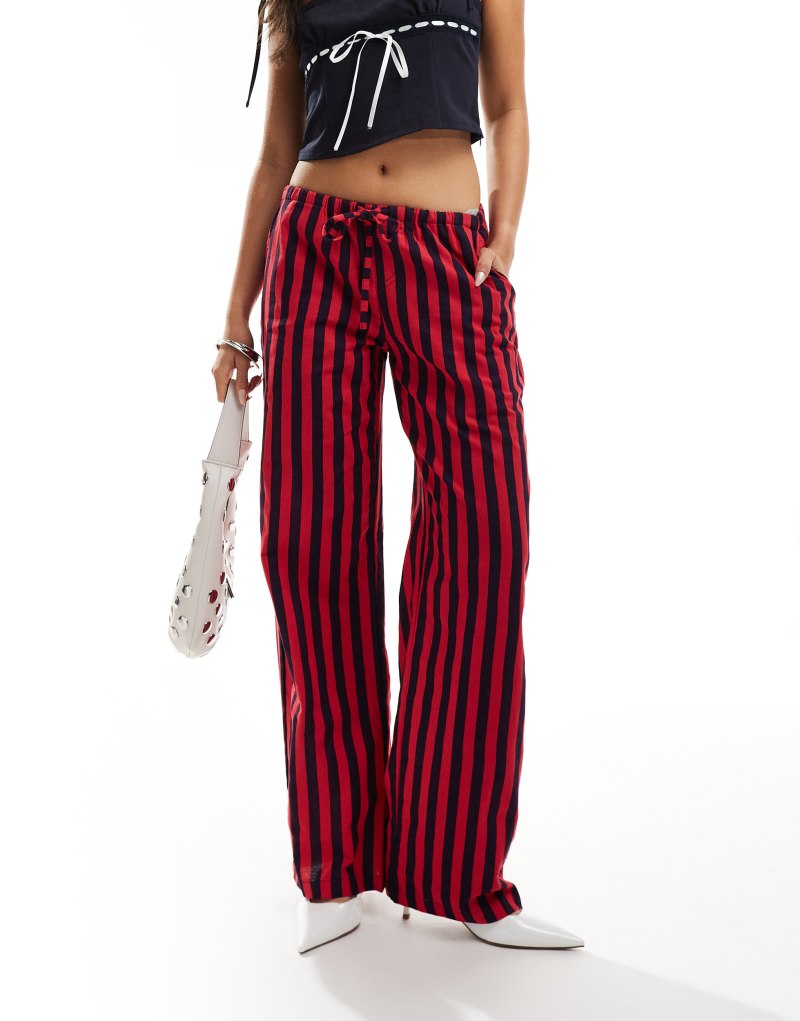 Motel lirura striped pants in deep red and navy Motel