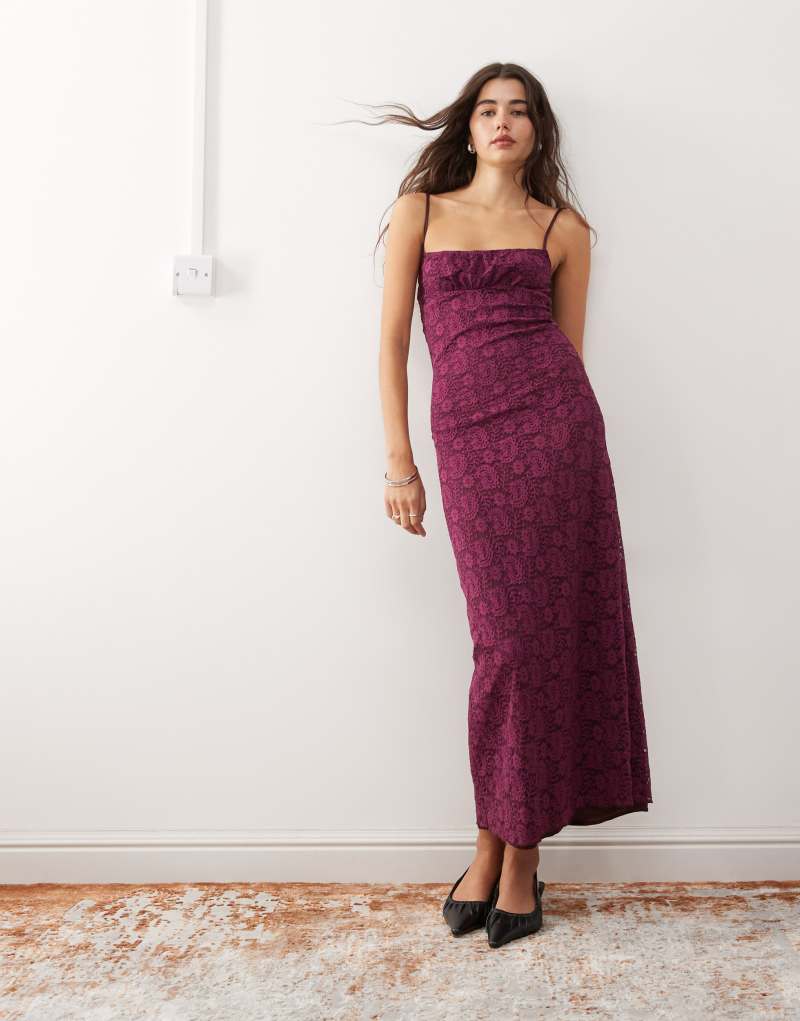 Motel darsih paisley lace maxi cami dress in burgundy Motel