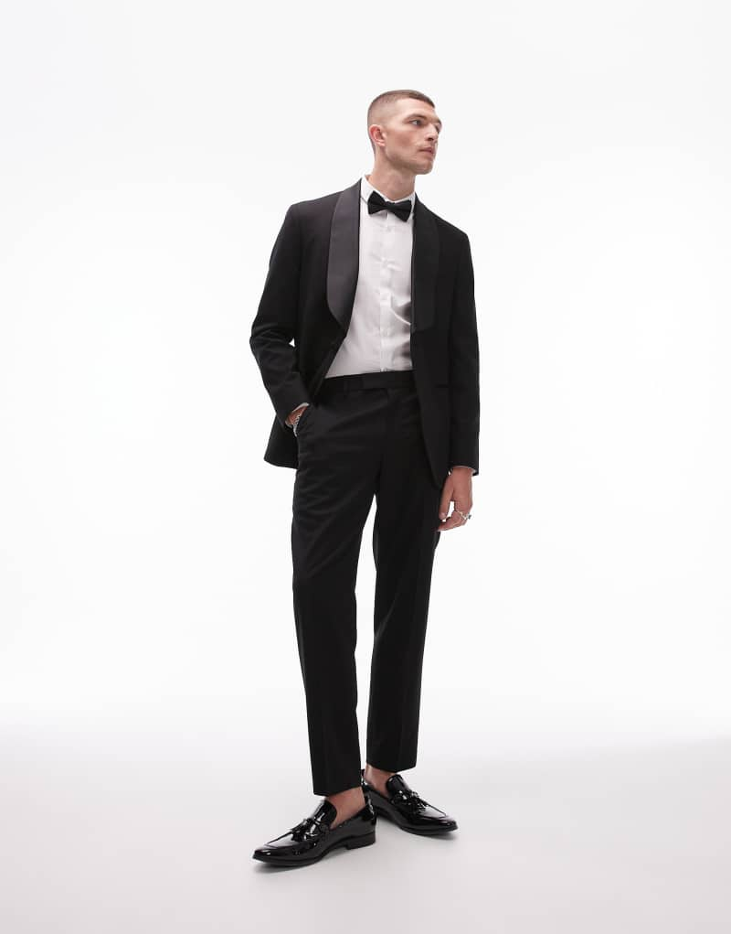 Мужские Повседневные брюки TOPMAN Relaxed Wool Mix Tux в черном цвете TOPMAN