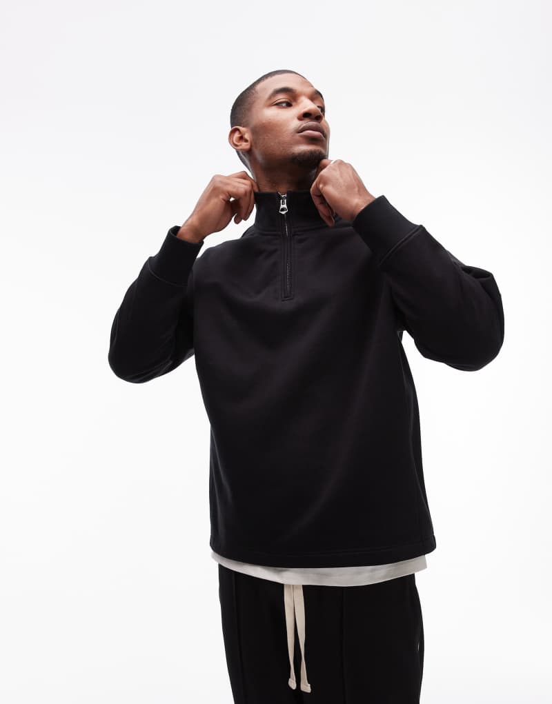 Мужская Толстовка TOPMAN premium heavyweight oversized 1/4 zip черного цвета TOPMAN