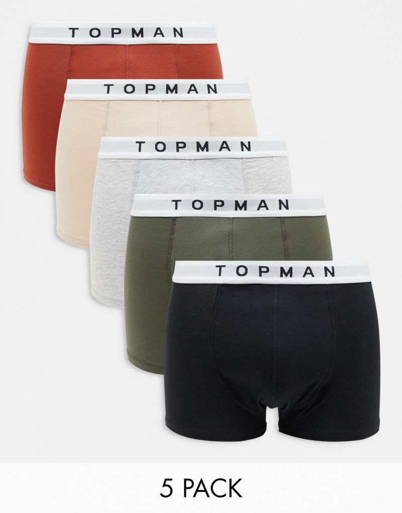 Мужские Боксеры TOPMAN Комплект из 5 штук цвета камень, хаки, красный, черный и меланжево-серый TOPMAN