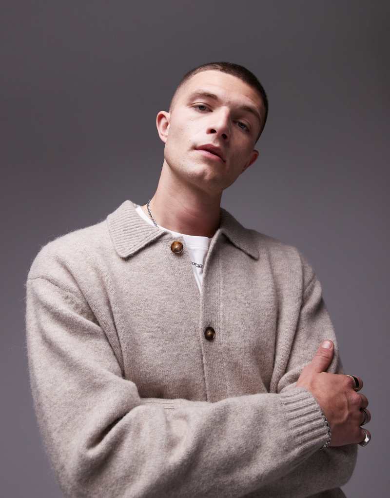 Мужской Кардиган Topman с воротником в цвете овсянки TOPMAN