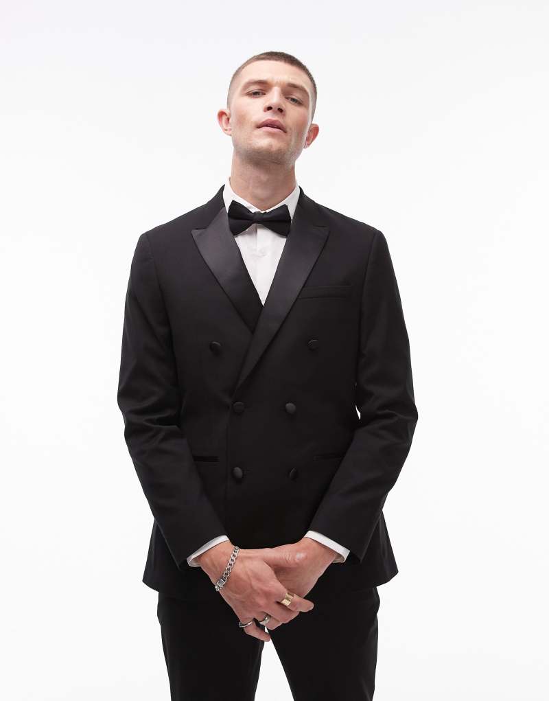 Мужской Пиджак Topman Premium Slim Wool Tux в Черном TOPMAN