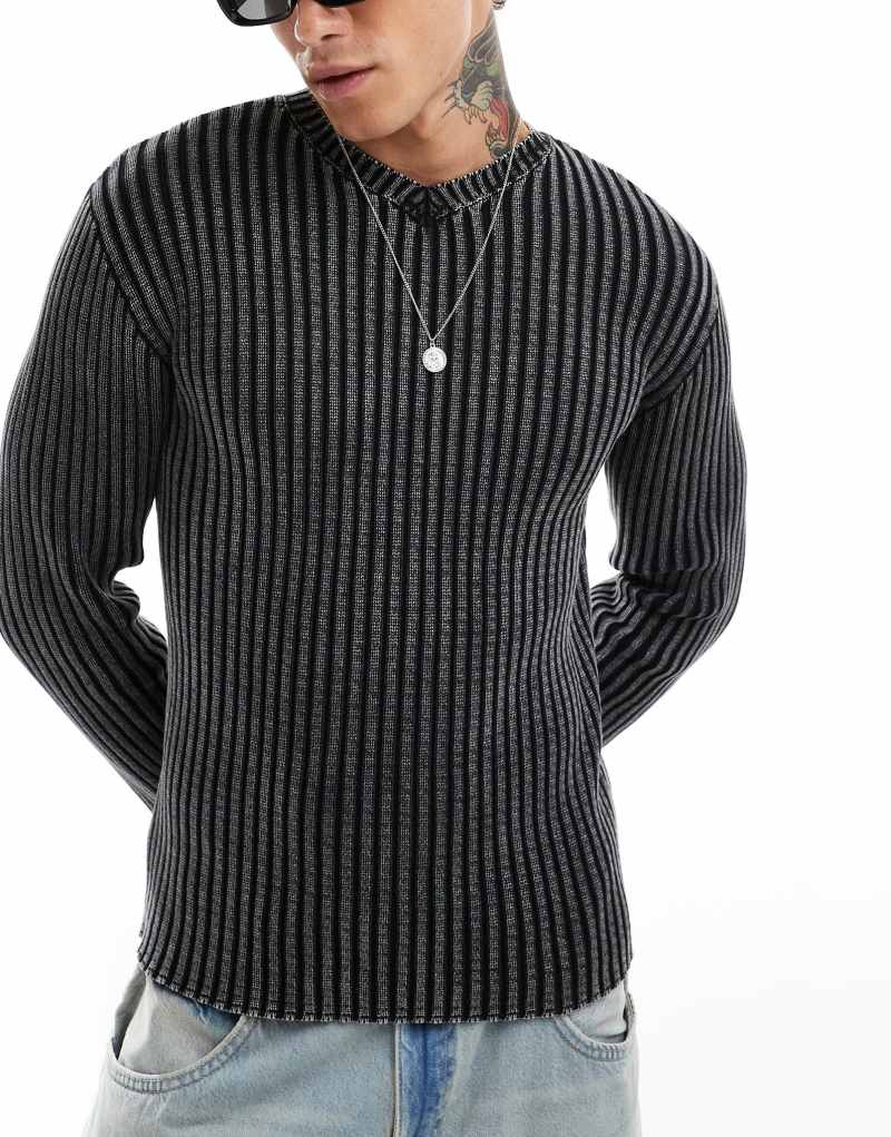 Мужской Свитер Weekday Morris Slim V-Neck в Устаревшем Черном Weekday