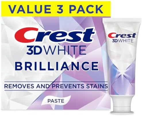 Crest 3D White Brilliance Bright Mint Teeth Whitening Toothpaste, 4.3 oz Pack of 3, 100% More Surface Stain Removal, 24 Hour Active Stain Prevention, Whiter Teeth in 3 Days Crest