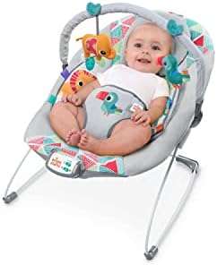 Bright Starts Baby Bouncer Soothing Vibrations Infant Seat - Taggies, Music, Removable -Toy Bar, 0-6 Months Up to 20 lbs (Toucan Tango) Bright Starts