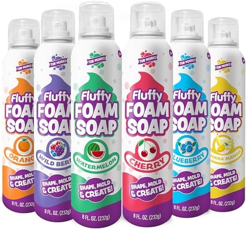 Tub Works® Fluffy Foam Soap, Variety 6 Pack | Shape, Mold & Create Bath Art with Soft Bath Foam for Kids | Gentle, Cleansing Kids Bath Soap | Easy-to-Use Spray Nozzles | Fruity, Fun Bath Colors Tub Works