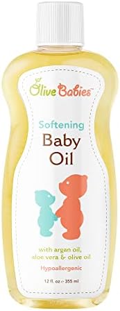 Baby Oil Multi Purpose with Argan Oil, Aloe Vera & Olive Oil 12 oz - Softening Hypoallergenic Solution for All Skin Types - Good on Men, Women & Kids Olive Babies