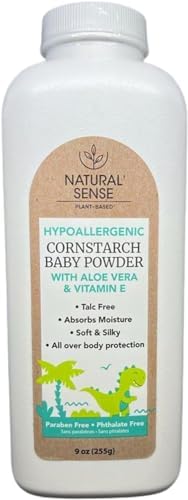 Natural Sense Plant-Based Hypoallergenic Cornstarch Baby Powder with Aloe Vera & Vitamin E, 9oz Natural Sense