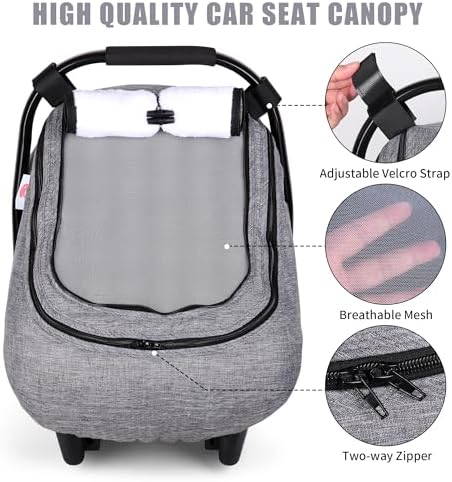 Rquite Car Seat Cover Baby, Winter Carseat Cover Boy Girl, Waterproof Infant Car Seat Cover, Warm Car Seat Canopy, Newborn Cold Weather Shield, Baby Carrier/Stroller Cover with 2 Layers Window, Black Rquite