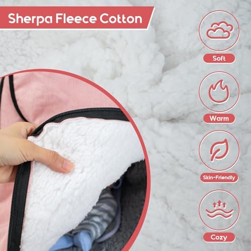 Winter Baby Car Seat Cover, Waterproof Carseat Cover with Zipper Peep Window, Warm Sherpa Fleece Lining, Universal Infant Car Seat Canopy Stroller Cover for Rain Snow Cold Weather The Kenkyo