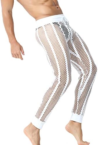 YUFEIDA Men's Fishnet Pants Drawstring Bottoms Low Rise Mesh Leggings Muscle Fit Long Pants See Through Thermal Bottoms YUFEIDA