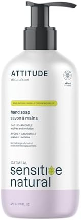 ATTITUDE Moisturizing Hand Soap for Sensitive Skin Enriched with Oat and Argan Oil, EWG Verified, Plant and Mineral-Based Ingredients, Vegan & Cruelty-free, 16 Fl Oz ATTITUDE