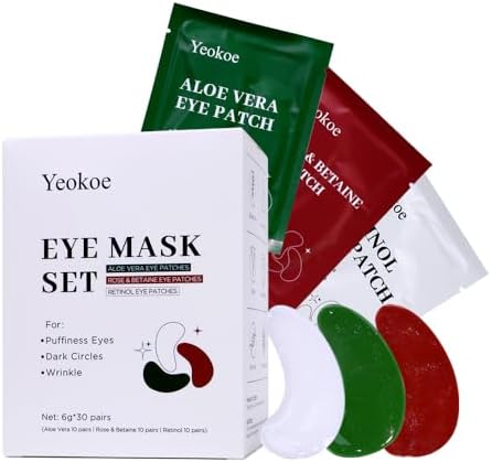 Under Eye Patches For Puffy Eyes and Dark Circles Wrinkle,30 Pairs Eye Masks Face Masks SkinCare With Retinol Serum,Aloe Vera,Rose & Betaine,Stocking Stuffers for Women Yeokoe