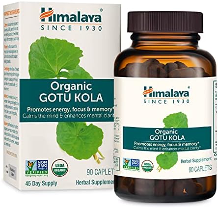 Himalaya Organic Gotu Kola, Herbal Supplement for Energy, Focus, Memory, Alertness, Concentration, Calms The Mind, Cognitive Support, Non-GMO, USDA Organic, 90 Plant-Based Caplets, 45 Day Supply Himalaya