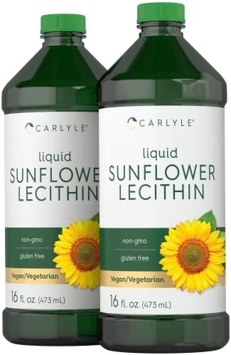 Carlyle Sunflower Lecithin Liquid (Жидкость) 16 oz (Унции) Oil | 2 Pack | Vegan, Vegetarian, Non-GMO, Soy Free, Gluten Free Carlyle