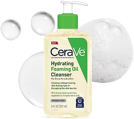 CeraVe Hydrating Foaming Oil Cleanser | Moisturizing Oil Cleanser for Face & Body | Squalane Oil + Hyaluronic Acid + Ceramides | For Dry to Very Dry Skin | Fragrance Free & Residue Free | 8 FL Oz CeraVe