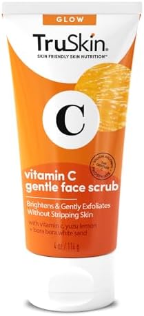 TruSkin Vitamin C Gentle Face Scrub - Brightening Daily Face Exfoliator for All Skin Types - Softens & Smooths Skin with Vitamin C, Yuzu Lemon, and Exfoliating Bora Bora White Sand - 4 Fl. Oz TruSkin