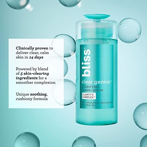 Bliss Daily Acne Routine Kit, 2pc Set- Clear Genius Toner + Serum, and Cleanser - Cleanse and Tone for Acne- Clean, Vegan, Cruelty-Free Skincare Bliss