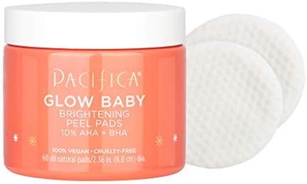 Pacifica Beauty, Glow Baby Brightening Peel Pads 10 Percent AHA And BHA, 60 Pc, Brightens And Exfoliates, For All Skin Types, Fragrance Free, Clean Skin Care, Vegan and Cruelty Free Pacifica