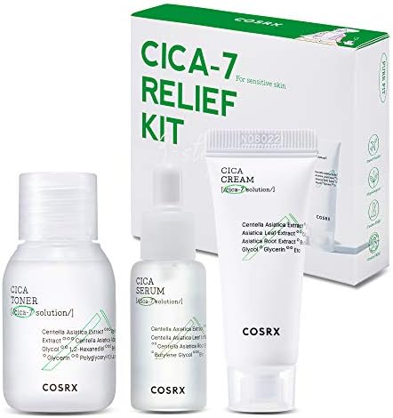 COSRX CICA Relief Kit | Toner, Serum, Cream with Centella Asiatica | Sensitive Skin, Soothing, Moisturizing | Travel Size Set, Gift Set, Korean Skin Care, Not Tested on Animals, Paraben Free Cosrx