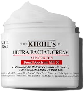 Kiehl's Ultra Facial Cream with SPF 30, Lightweight Daily Face Moisturizer for All Skin Types, 24-hour Hydration, UV Sunscreen Protection, Non-greasy, Absorbs Quickly, with Glacial Glycoprotein Kiehl's