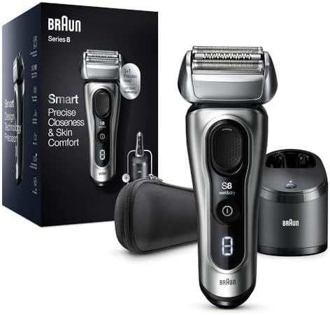 Braun Electric Razor for Men, Series 8 8457cc Electric Foil Shaver with Precision Beard Trimmer, Cleaning & Charging SmartCare Center, Galvano Silver Braun