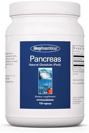 Allergy Research Group Pancreas Pork Supplement - Pancreas Natural Glandular, 425mg Pancreatic Enzymes, Digestive Enzymes Amylase, Protease - 60 Count Allergy Research Group