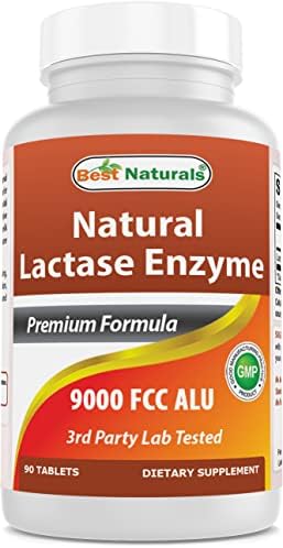 Best Naturals Lactose Intolerance Relief Tablets (Таблетки) with Natural Lactase Enzyme, Fast Acting High Potency Lactase, 9000 FCC ALU, 90 Count Best Naturals