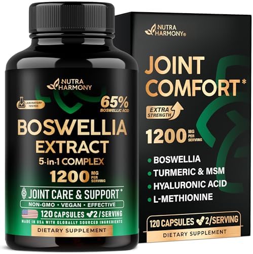 Boswellia 1200mg - Boswellia Extract | Turmeric | Hyaluronic Acid | MSM | Same - Joint Health & Comfort - Boswellia Serrata | 65% Boswellic Acid - for Men & Women - Made in USA - 120 Capsules (Капсулы) NUTRAHARMONY