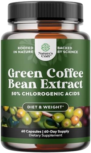 Pure Green Coffee Bean Extract - Super Energizing Green Coffee Extract with 50% Chlorogenic Acid for Antioxidant Heart Health Mental Focus and Size Reduction - Natural Energy Supplement for Adults Natures Craft