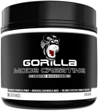 Gorilla Mode Creatine – Creatine Monohydrate Micronized Powder (Порошок)/Improved Muscle Size, Power Output and Strength / 5 Grams per Servings (Порции), 100 Servings Gorilla Mind