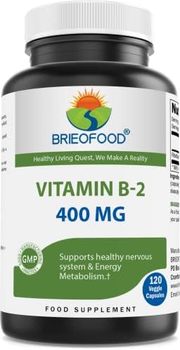 Brieofood Vitamin B2 (Riboflavin) 400mg, 120 Veggie Capsules (Капсулы на растительной основе) - Gluten Free, Non-GMO Brieofood