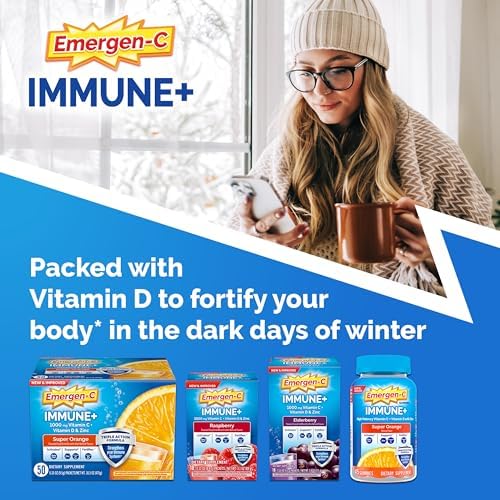 Emergen-C Kidz Immune+ Immune Support Dietary Supplements, Flavored Gummies with Vitamin C, B Vitamins and Vitamin D for Immune Support, Fun-Tastic Fruit Flavored Gummies - 44 Count Emergen-C