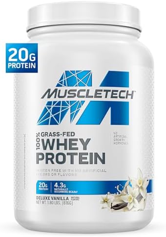 Grass Fed Whey Protein MuscleTech Grass Fed Whey Protein Powder (Порошок) Protein Powder for Muscle Gain Growth Hormone Free, Non-GMO, Gluten Free 20g Protein + 4.3g BCAA Deluxe Vanilla, 1.8 lbs Muscletech