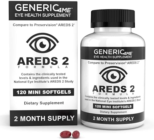 AREDS 2 SoftGels, 500 mg Vitamin C, 400 IU Vitamin E, 10 mg Lutein, 2 mg Zeaxanthin, 80 mg Zinc, 2 mg Copper - Supports Eye Health - 120 Mini SoftGels Generic4ME