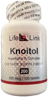 LifeLink Knoitol (Huperzine-A, DMAE, Choline, B5) | 200 mcg x 100 Tablets (Таблетки) | Memory, Cognition | Gluten Free & Non-GMO | Made in The USA LifeLink