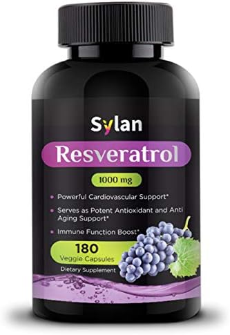 SYLAN Trans Resveratrol Supplement 1000mg 180 Capsules (Капсулы) Antioxidant Anti Aging Designed to Support in Cases of Heart Health, Joint and Brain Function & Immune System Health Veggie Non-GMO Made in USA SYLAN