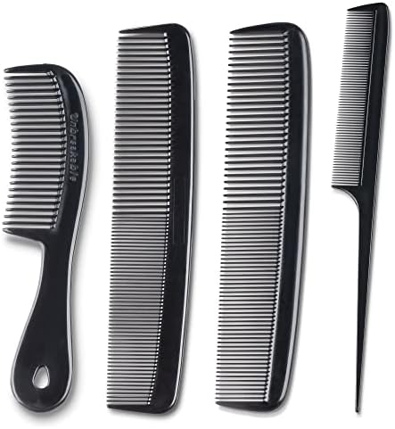 Mars Wellness 4 Piece Professional Comb Set Black - USA MADE - Fine Pro Tail Combs, Dresser Hair Comb Styling Comb - Premium Grade for Men and Women - Parting Teasing and Styling MARS WELLNESS