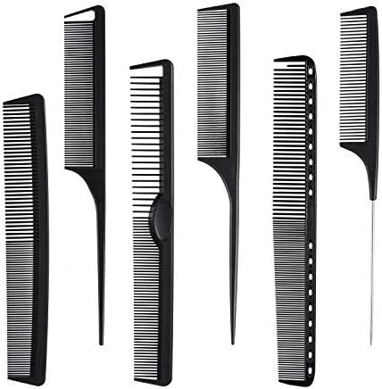 6 Pieces Carbon Fiber Hair Combs Set, General Styling Grooming Comb, Anti Static Heat Resistant Hairdressing Comb, Fine and Wide Tooth Hair Barber Comb MODENGKONGJIAN